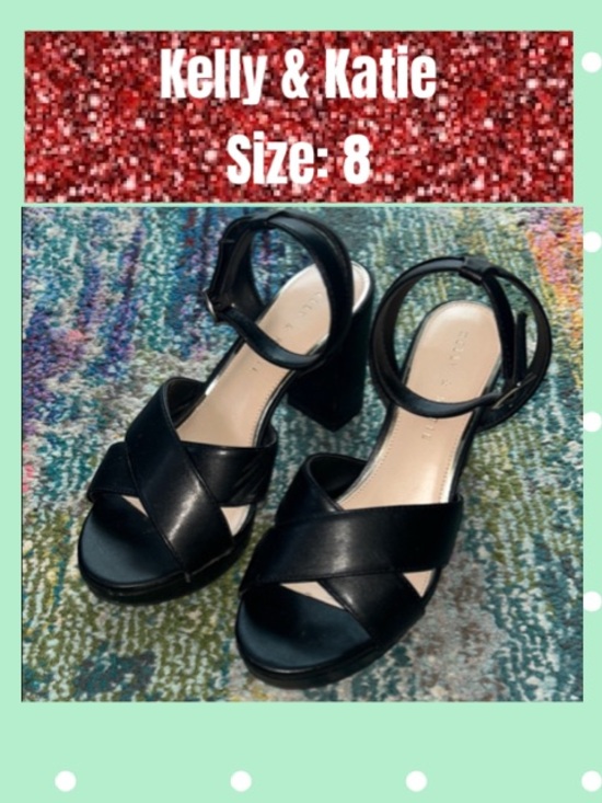 Kelly & Katie Shoes - Kelly & Katie Black Crisscross Ankle Strap Block Heels